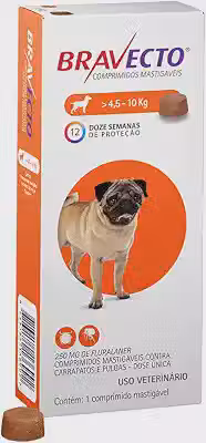 Bravecto® 250mg Antipulgas e Carrapatos para Cães de 4,5 a 10kg – 1 Comprimido Mastigável