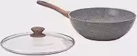 Mimo Style Wok Linha Grafito Cook Marrom 28cm/4,15L - Estrutura em Alumínio Revestida em Cerâmica, Fundo de Indução. Cabo Soft-Touch, Não Esquenta. Funciona em Fogão a Gás, Elétrico e Indução