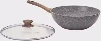 Mimo Style Wok Linha Grafito Cook Marrom 28cm/4,15L - Estrutura em Alumínio Revestida em Cerâmica, Fundo de Indução. Cabo Soft-Touch, Não Esquenta. Funciona em Fogão a Gás, Elétrico e Indução
