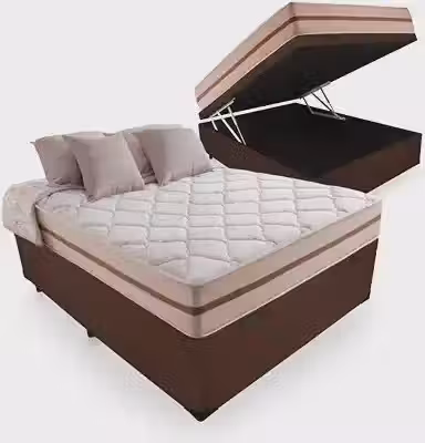 Cama Box Com Baú Casal + Colchão De Molas Ensacadas - Anjos - Classic 22x188x138cm