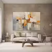 Quadros Decorativos para Quarto Sala 100x70 Pintura Arte Abstrato Bege Branco Marrom Dourado Grande Escritório Hall