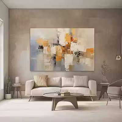 Quadros Decorativos para Quarto Sala 100x70 Pintura Arte Abstrato Bege Branco Marrom Dourado Grande Escritório Hall