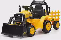 Trator Elétrico Infantil Articulado de Passeio com Pá Carreta Som, LED, Freio Suporta 45kg