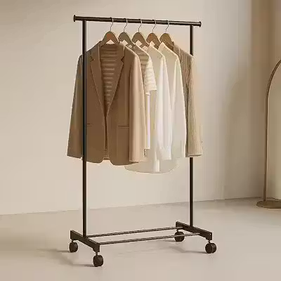 Arara de Roupas Móvel com Rodízios, Altura Ajustável, Metal Preto, Organizador para Vestuário (Preto)