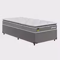 Cama Box Solteiro + Colchão Life D33 Pillow Top 61x88x188cm - Cinza - e-shop Casa