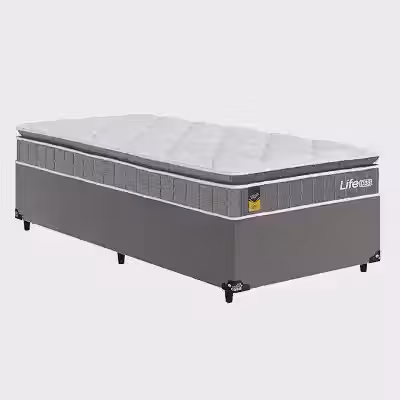 Cama Box Solteiro + Colchão Life D33 Pillow Top 61x88x188cm - Cinza - e-shop Casa