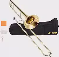 VEDO Trombone de Vara Sib Tenor Dourado – Modelo VD-CHJA, Latão com Banho de Cobre, Ideal para Iniciantes, Inclui Boquilha 12C, Luvas, Pano de Limpeza e Estojo Rígido
