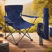 Cadeira Portátil Dobrável com Porta Copos e Garrafa, Suporta 120kg (Azul)