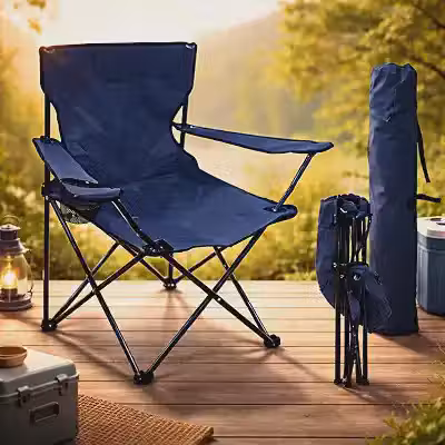 Cadeira Portátil Dobrável com Porta Copos e Garrafa, Suporta 120kg (Azul)