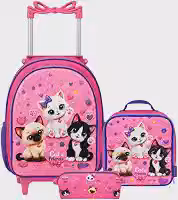 Kit Mochila Infantil Escolar de Rodinhas Menina com Lancheira Térmica e Estojo