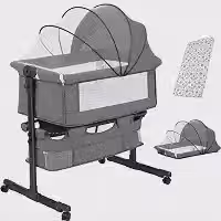 Berço Portátil Kidino Acoplado Co-Bed Com Colchão e Mosquiteiro, Altura Ajustável, Cinza