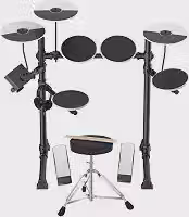 VEDO Bateria Eletrônica com 4 Pads, 3 Pratos, 200 Sons, Portátil, Dobrável, para Iniciantes - Preto