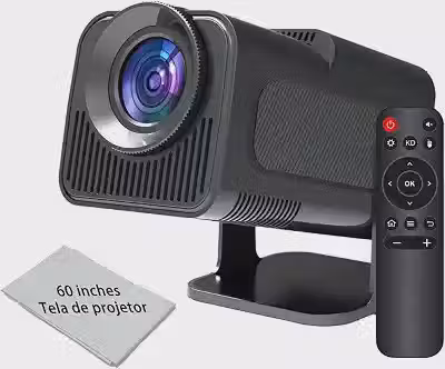 Projetor Portátil HY320 Mini - Tela 60' para Casa e Viagem Wi-Fi 6 Bluetooth 5.1 Android 13 4K HD 160 ANSI Lumens 30.000h Vida Útil Inclui Controle e Cabos