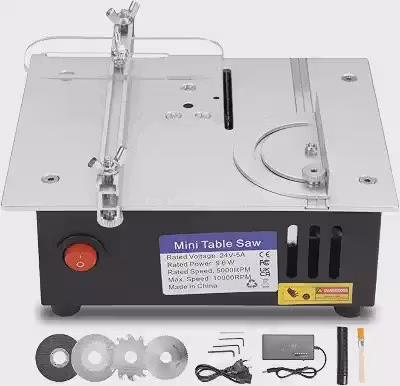 Mini Serra de Mesa, 110-240V, 5000-10000 Rpm, Serra Circular de Bancada, Serras Elétricas de Mesa Ajustáveis de Velocidades E Angulos, com Profundidade de Corte Ajustável, Vários Acessórios