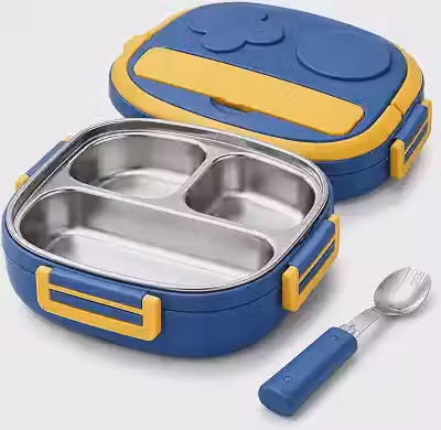 Marmita Térmica Infantil Escolar Aço Inox 550ml 3 Divisórias Antivazamento