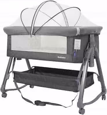 Berço Portátil Moises Co-bed Dobrável Com Abertura Lateral Balanço Mosquiteiro e Cesto até 9kg Cinza KaBaby