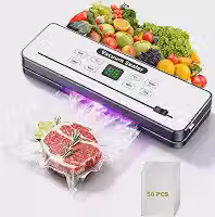 Seladora a Vácuo com Controle de Temperatura, 80kPa de Potência, Esterilização UV Integrada, Painel Touch à Prova d'Água, Bivolt 110-240V, com 50 Saco a Vácuo，para Carnes, Frutas e Vegetais