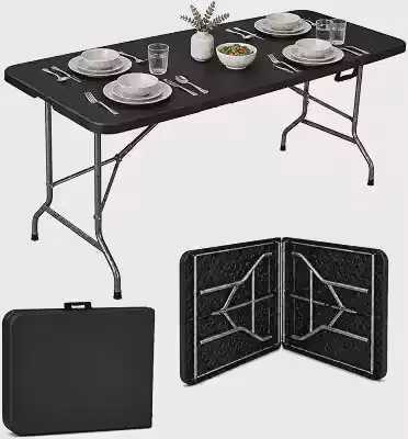 Mesa Dobrável Portátil Preta 1,80m Tipo Maleta até 150kg