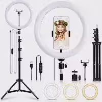 Ring Light LED 10 Polegadas 26cm com Tripé Ajustável 2,10m e Suporte para Celular, Iluminador Profissional USB com 3 Tons de Luz para Vídeos, Fotos, Maquiagem, Lives e TikTok