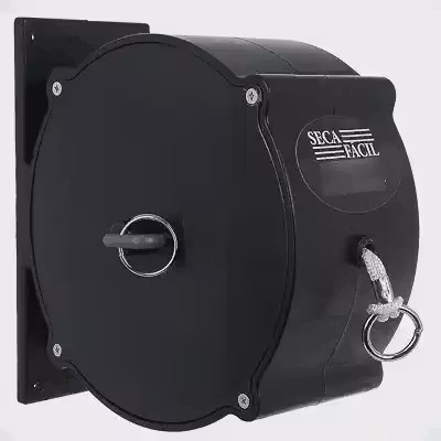 Trevisan Varal Recolhível Preto com Manivela 30m de Corda em Polipropileno, Compacto e Ideal para Espaços Pequenos