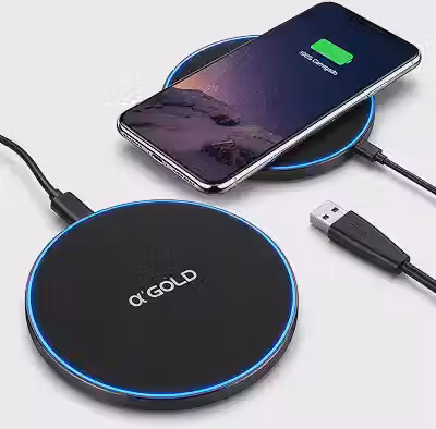 Carregador por indução Sem Fio Portatil A'Gold 20W Magnético por Inducao - Possui Cabo USB Carregamento Rápido, Compatível com IOS, Max Fast Wireless Pad modelos Galaxy S, Galaxy Buds e Fones - PRETO