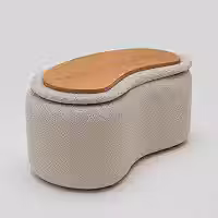 Puff Decorativo Orgânico com Baú e Tampo Reversível – Formato Feijão para Sala ou Quarto (Bege)