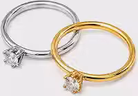 Anel Solitário Dourado com Pedra Redonda em Garra Clássica Design Elegante Acabamento Polido Aro Fino Joia para Noivado Compromisso ou Presente