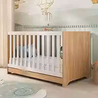 Multimóveis Berço Americano 3 em 1 Modelo 0527PA para Colchão 130x70cm Conversível em Mini Cama e Sofá - Madeirado/Branco