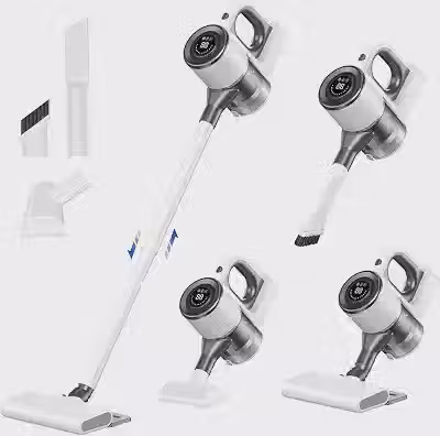 Aspirador de Pó Vertical Sem Fio, 100W, Branco e Cinza, 40000 RPM, LED, 50min Autonomia, 10000Pa Sucção, 3 Velocidades, 0.75L