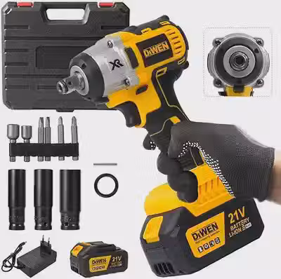 Chave de Impacto 21V 2 em 1 com Motor Sem Escovas, 450 N.m de Torque, LED, Mandril 1/2', Bateria Li-Ion – Kit e Acessórios