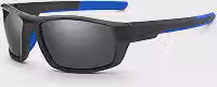 Óculos de Sol Masculino Polarizado, Proteção UV400, Armação Preto Fosco com Detalhes Azuis, Formato Esportivo, para Pesca, Ciclismo e Uso Diário, Modelo 1040