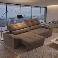 Sofá Retrátil Reclinável 4 Lugares Usb Suede 2,40m Bariloche