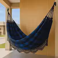 Rede de Dormir Casal Jaguaruana, 4,50m, 100% Algodão, Suporta 180kg (Preto e Azul)