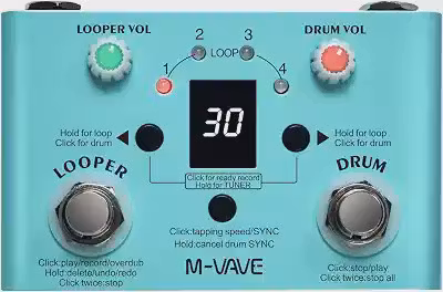 M-VAVE Pedal de Guitarra Looper e Drum Machine – 11 min de gravação em loop, 30 ritmos de bateria, afinador, app dedicado, alimentação dupla (USB ou adaptador) e sync para arranjos completos.