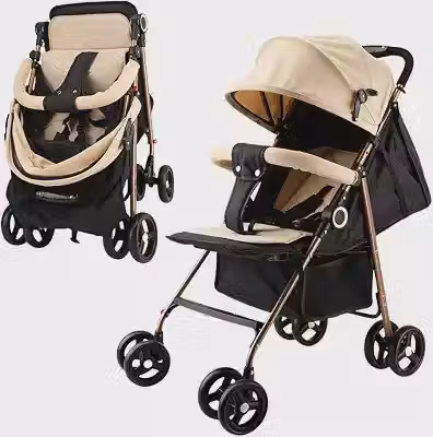 Carrinho de Bebê Kidino Elite Gold Bege Reclinável 3 Posições Compacto Leve com Alça até 15kg