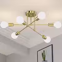Luminária Pendente Moderna, 6 Luzes, Acabamento em Dourado, para Sala de Estar, Cozinha e Quarto (Lâmpada Não Incluída) (Ouro)