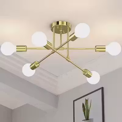 Luminária Pendente Moderna, 6 Luzes, Acabamento em Dourado, para Sala de Estar, Cozinha e Quarto (Lâmpada Não Incluída) (Ouro)