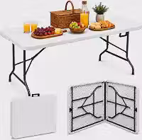 Mesa Dobrável Portátil Vira Maleta 180cm Reforçada até 150kg Camping Churrasco Jardim Sítio Compacta e Resistente MAAT BRAND (Branca)