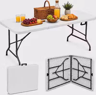 Mesa Dobrável Portátil Vira Maleta 180cm Reforçada até 150kg Camping Churrasco Jardim Sítio Compacta e Resistente MAAT BRAND (Branca)