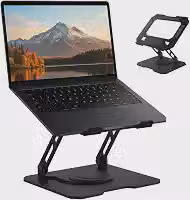 Suporte para Notebook de até 17' em Aço Carbono, Ajustável, Dobrável, Base Giratória 360° e Ventilação, Ergonômico e Portátil para Home Office e escritório, também para tablets e celulares