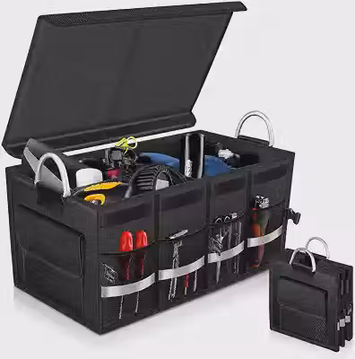Bolsa Organizadora Porta Malas Carro 66L Dobrável Oxford Premium Impermeável Multiuso Organizador Automotivo com Tampa Porta Objetos Ferramentas Compras Viagem SUV Caminhonete Premium