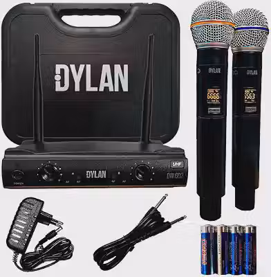 Microfone De Mão Duplo Sem Fio Dylan 26 Canais DW-602 Max