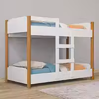 Beliche Infantil 100% MDF com Minicama na Parte Inferior Possui Escada de Acesso Grade de Proteção Reforçada e Design Compacto para Otimizar Espaços com Conforto (Branco/Nature)