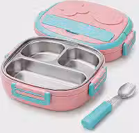 Marmita Térmica Infantil Escolar Aço Inox 550ml 3 Divisórias Antivazamento