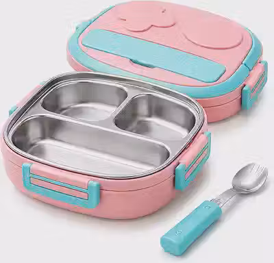 Marmita Térmica Infantil Escolar Aço Inox 550ml 3 Divisórias Antivazamento