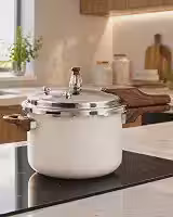Panela de Pressão 4,2L Lecce Cerâmica Antiaderente Indução com Cabo Amadeirado, Tampa Inox e Sistema de Segurança