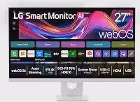 Monitor LG Smart -Tela IPS de 27' 4K UHD, HDR10, WebOS 26, Wifi, Air Play, Screen Share, Bluetooth, USB-C, 2X USB, 2X HDMI, Branco – 27U731SB