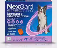 NexGard SPECTRA Antipulgas e Vermífugo para Cães de 15,1 a 30kg - 1 tablete