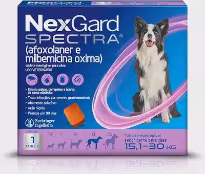 NexGard SPECTRA Antipulgas e Vermífugo para Cães de 15,1 a 30kg - 1 tablete