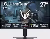 LG UltraGear Monitor Gamer 27' IPS 200Hz, 1ms (GtG), Full HD (1920x1080), HDR10, NVIDIA G-SYNC AMD, FreeSync Premium, sRGB 99%, Preto - 27G523B